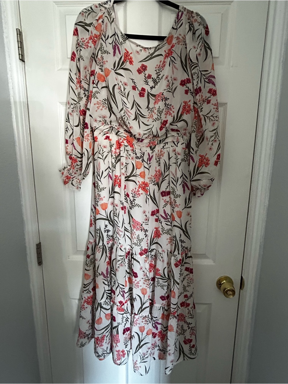 Eliza J White Maxi Dress with Pink & Orange Floral Print